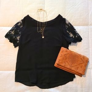 Lush Blouse with Lace Sleeves